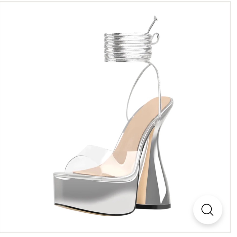 Silver Platform Ankle Strap High
Heel Sandals